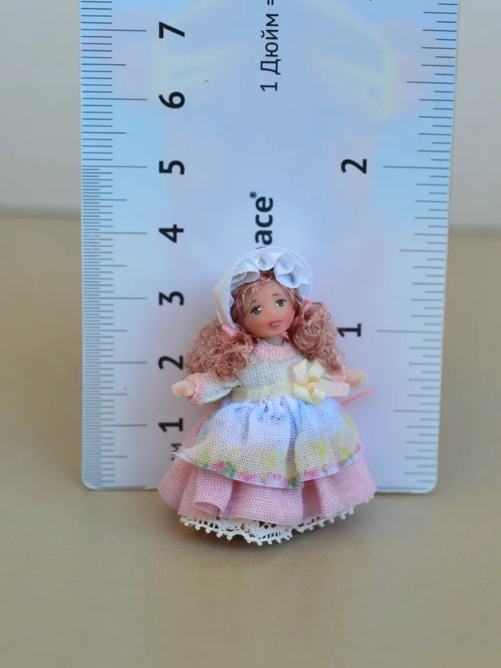 Miniature doll in 24th scales. Handmade doll toy. Miniature for dollhouse.
