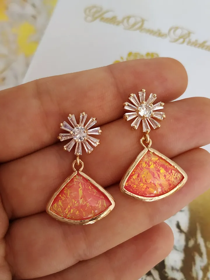 Art Deco Wedding Earrings, Boho Bridal Earrings, Statement Earrings, Flower Earrings, Gold Fan Earrings, Floral Statement Earrings, Jewelry