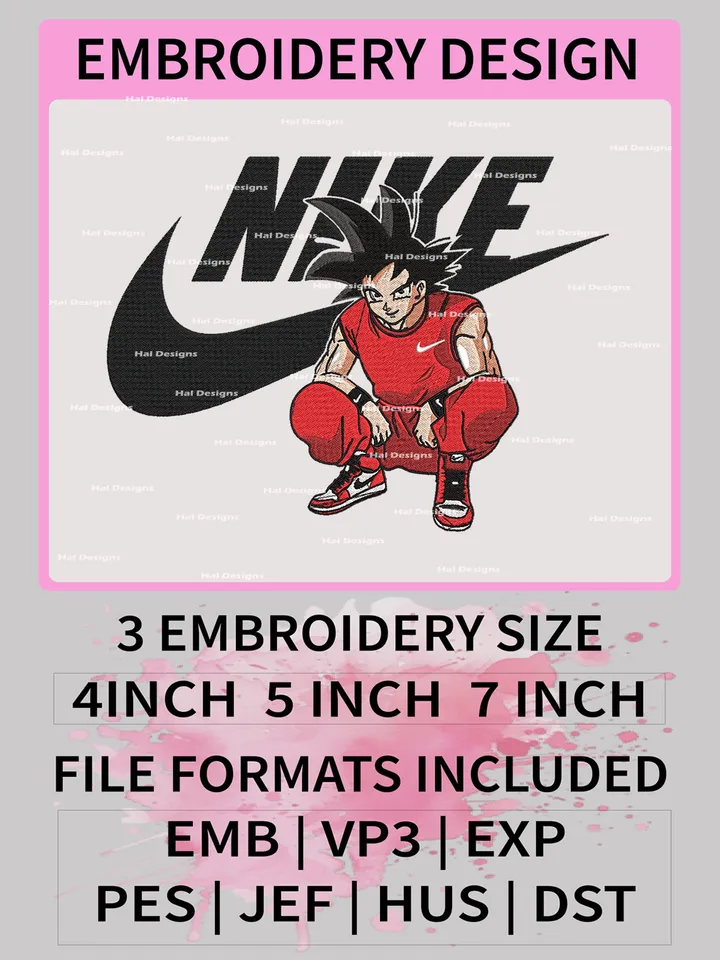Son Goku and Nike Embroidery Design – Dragon Ball Z Machine Embroidery File, Digital Download