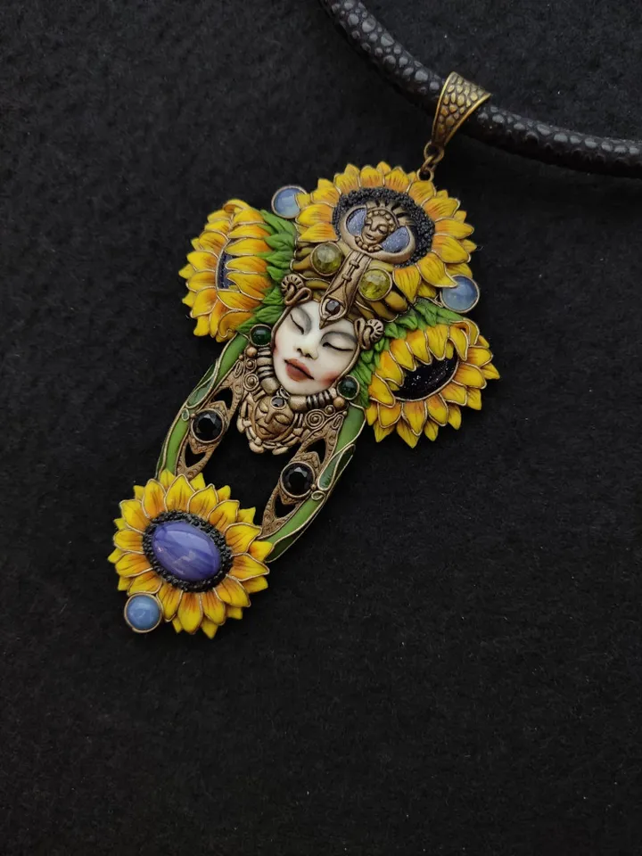 Art Deco style sunflower necklace