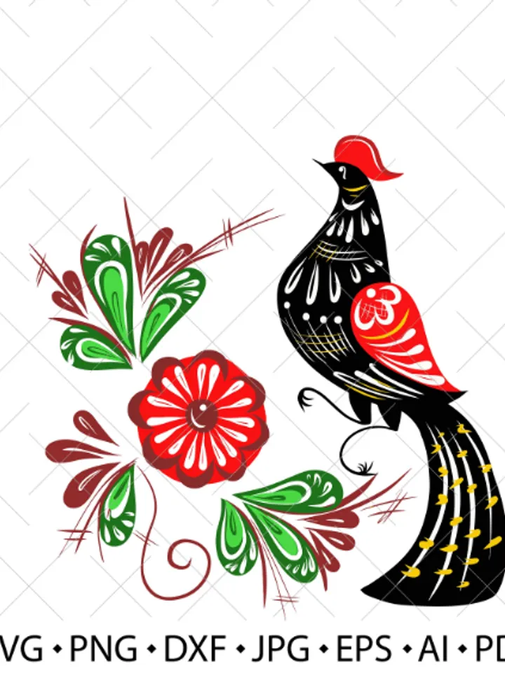 Bird in flower garden SVG, Rooster svg, Colorful flowers, Folk , fabulous. Birds Clipart, Flying birds svg, Flying birds, Print file, svg