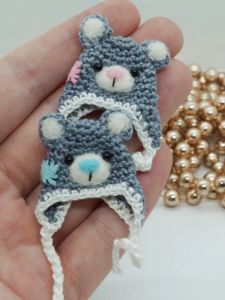 Miniature crochet hat for your toy, doll hat, will fit mice, raccoons and foxes from my shop, bear hat, cute hat, made to order