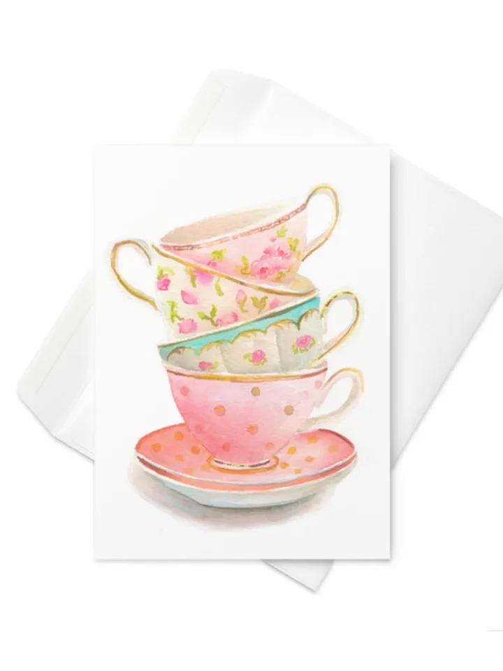 Greeting card Funny Birthday Card Thank You Card ForTea Lovers Tea Cups Thank You Card Nurse Card Gardener Card Flower Card Botanical Cards,