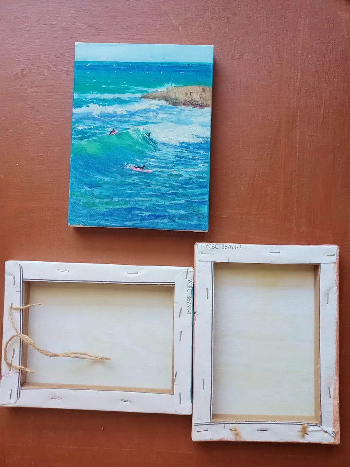 Seascape ocean art three triptych paintings Coastal Art Sun sea sky wave cliffs original art Triptych small painting impressionism
