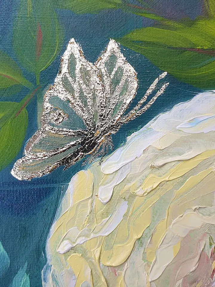 Rose Painting Butterfly Original Art Flower Wall Art Floral Canvas Oil Painting