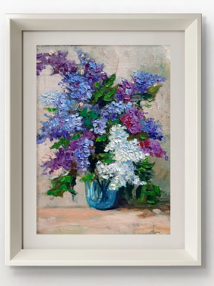 Original drawing flower portrait of lilac handmade art oil painting wall decoration art Etude original painting lilac floral painting print
