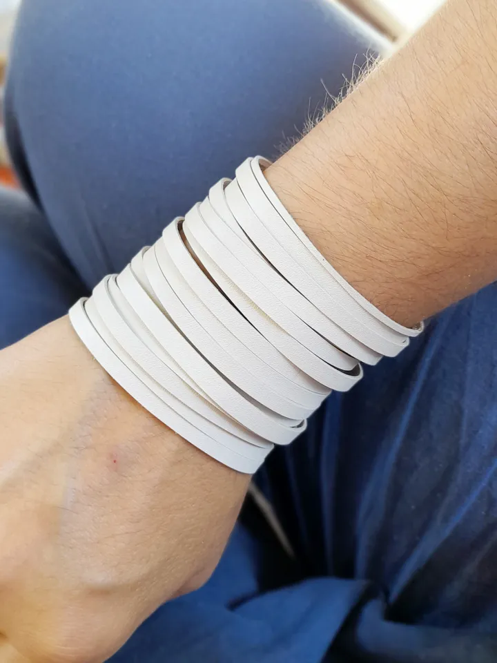 White Multi Strand Leather Bracelet, Extra Wide Summer Boho Cuff, 7 cm / 2.75 inches wide Cuff, Soft and Lightweight Leather Bangle