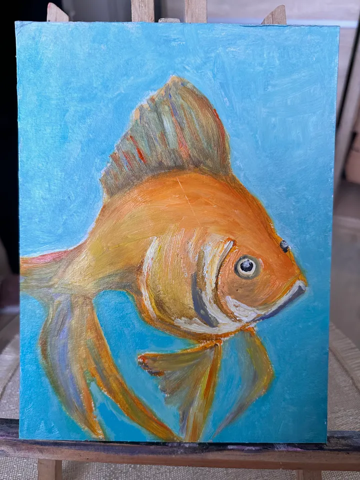 Oil Painting Goldfish Aquarium Fish Marine Animals Portrait Cardboard 9x7 inches 24x18 cm Modern Art Wall Decor
