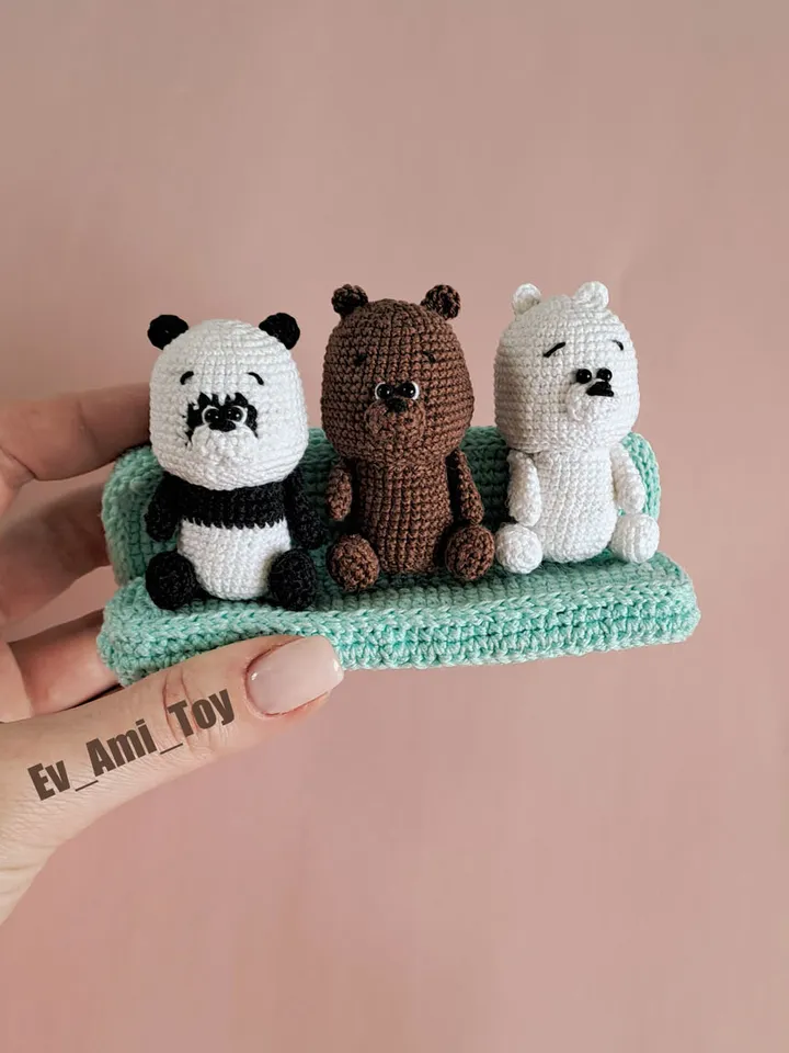Three crochet bears pattern. Pattern crochet panda, brown and polar bear