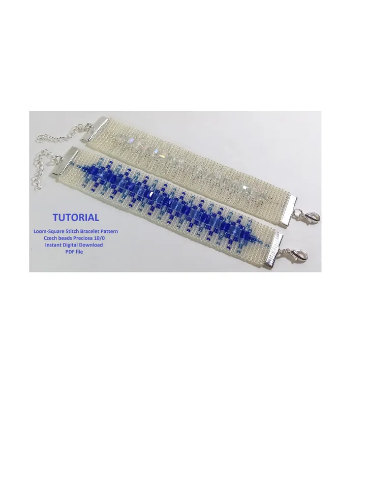 TUTORIAL Cuff Bracelet Loom - Square Stitch, Bead Patterns Bracelet, Seed beads Preciosa and Square glass beads, Instant Download