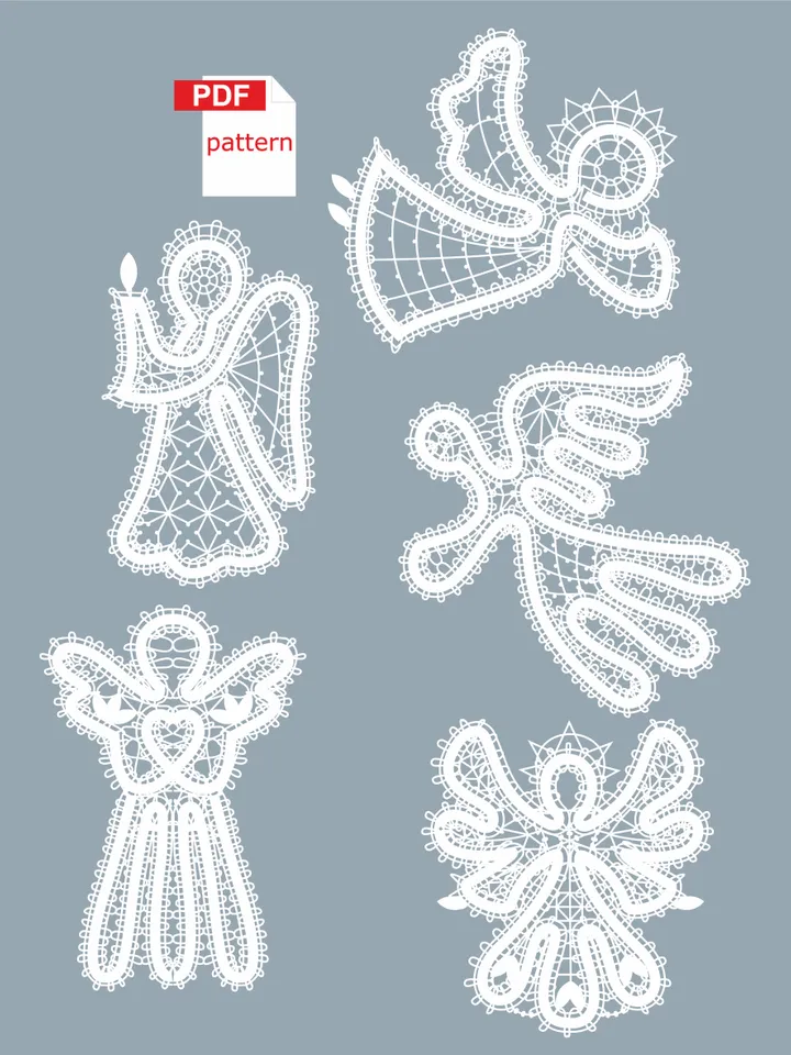Bobbin lace Angel Pattern Bundle 5 PDF printable patterns