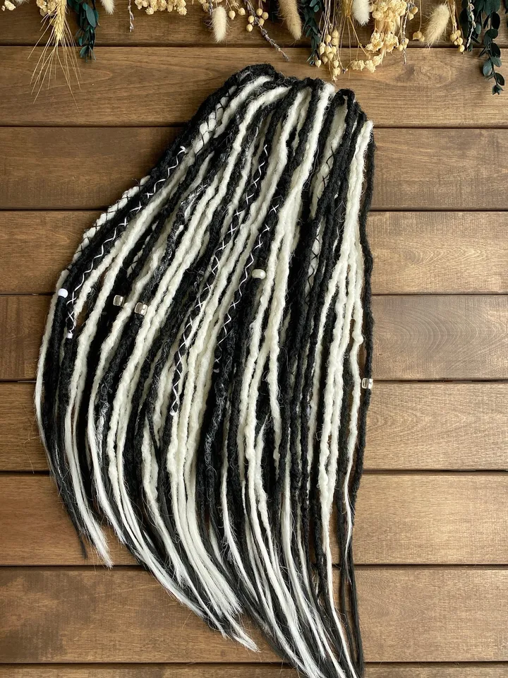 Gothic Black and White synthetic crochet De dreadlocks, Ready to ship