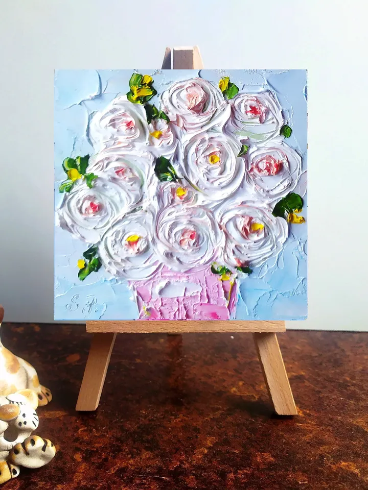 Ranunculus Painting Flowers Original Art 4 x 4 Ranunculus Art Impasto Oil Painting Floral painting by ArtProkopaloSv
