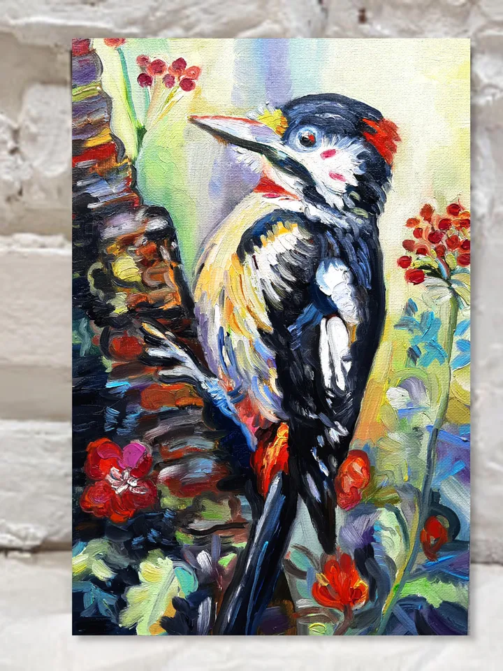 Forest Bird Art Oil Impasto Oil Painting Original Oil painting 12*8