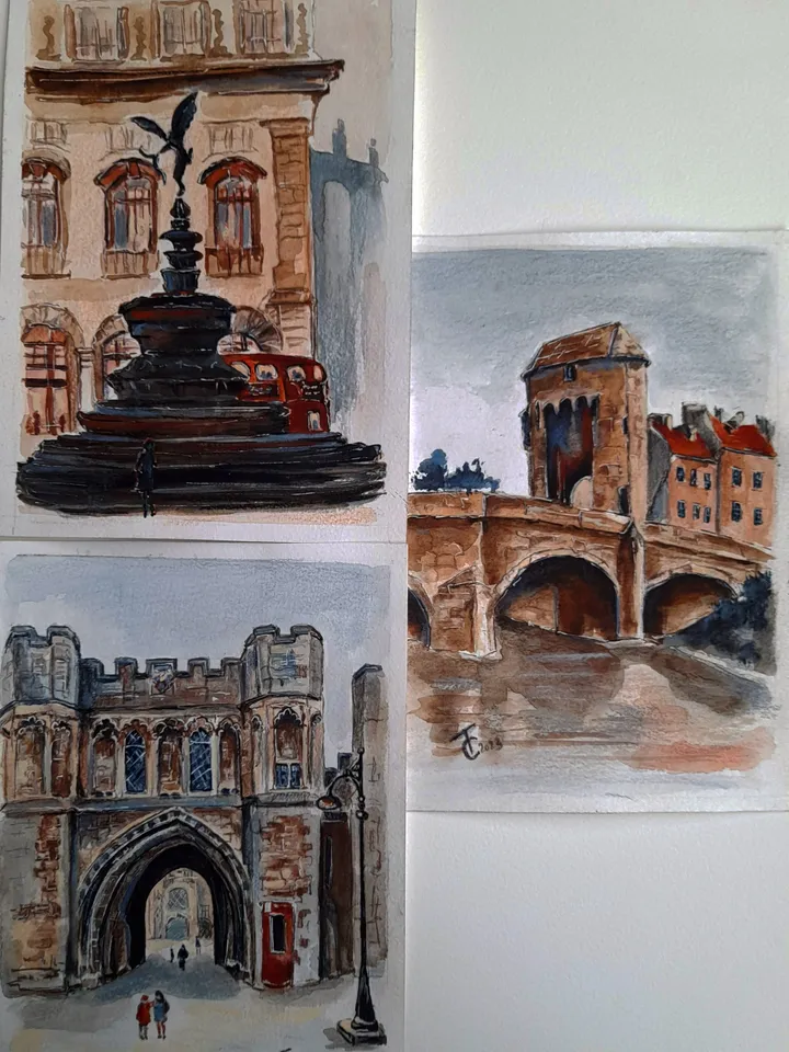 Watercolor paintings Saxon spirit set of 3 pieces. Series British sketches 5,3 х 7,3 inches