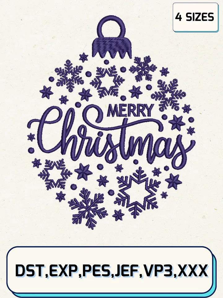 Merry Christmas Ornament Embroidery Designs,Christmas Embroidery Designs,Machine Embroidery Files,4 Sizes