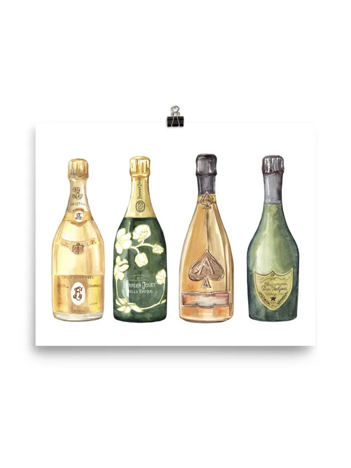 Champagne Watercolor Art Print, Cocktail Print, Bar Cart Art Work, Bar Decor, College Apartment, Wine Cocktail Drink, College Dorm Decor