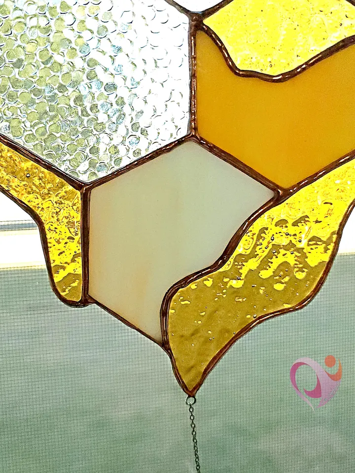 Real Stained Glass Honeycomb Suncatcher with Bee on Heart-Shaped Drippy Honeycomb with Glass Honey Drop Unique Gift for Bee Lover