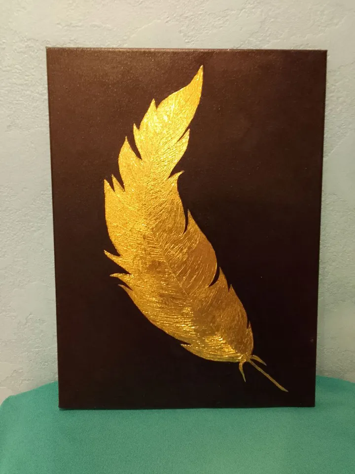 painting **Golden Feather on Black Background**