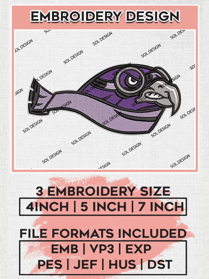 NCAA Stonehill Skyhawks Team Head Mascot Logo Embroidery Design Files, NCAA Stonehill Skyhawks Machine Embroidery, NCAA Teams, 3 sizes, NCAA Machine embroidery designs, Digital Download
