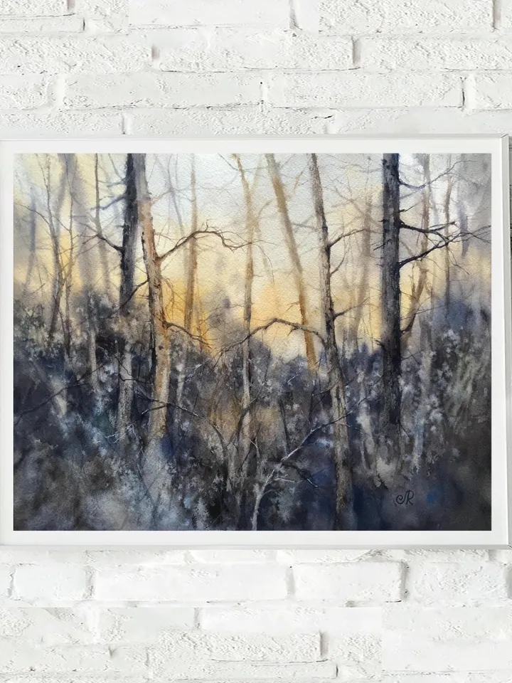 Forest Original Painting Sunset Watercolor Painting Landscape