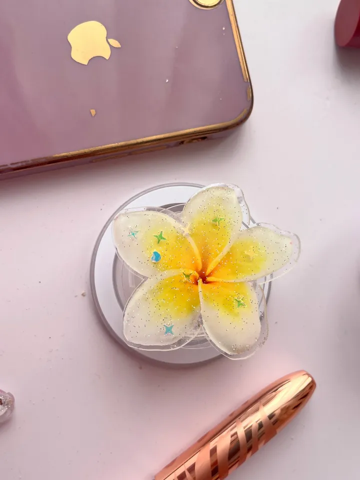 White Plumeria Flower Phone Grip, Elegant Floral Phone Grip, Phone Accessory, Flower Popsocket