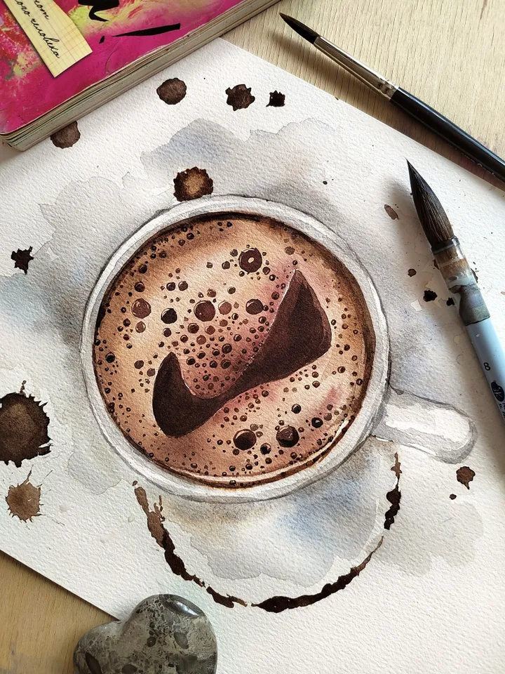 Black Coffee Cup Art Handmade Coffee Artwork Coffee Lover Gift Kitchen Decor Original Watercolor Painting Unique Wall Art 8,27x11,42 in