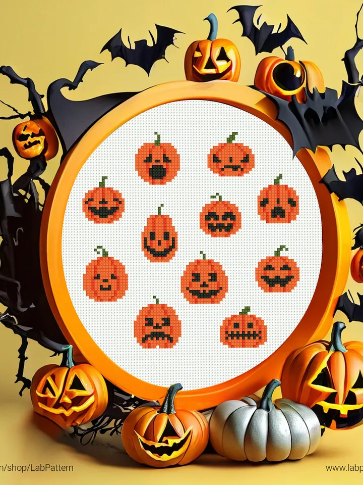 Mini pumpkins Cross stitch patterns, Halloween, Trick or Treat, plants, beginner counted, modern chart, gift DIY, embroidery, instant PDF
