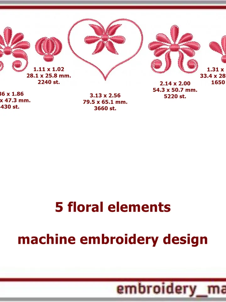 Flowers monochrome set of 5 elements Machine Embroidery Designs
