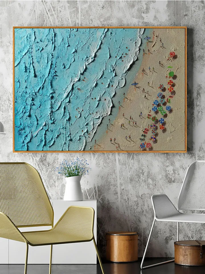 Original Beach Painting, Aerial Beach Art, Ocean Art, Textured Seascape, Coastal Wall Art, Summer Vibes Decor, Beach House Decor,Impasto Art