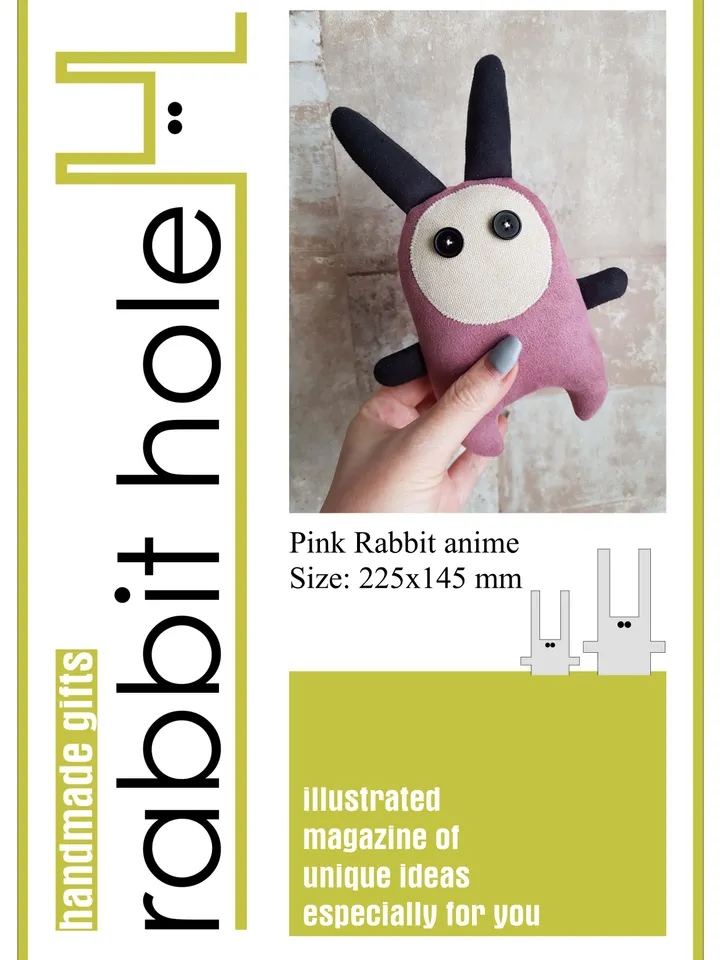 Pink Rabbit sewing pattern PDF, digital tutorial in English, stuffed animal diy