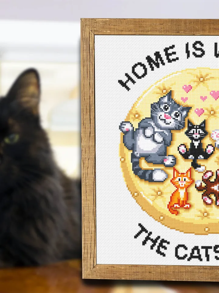 Cat cross stitch pattern download PDF Home is where the cats are, Cat quotes cross stitch chart, Cute kittens embroidery Cat lover gift #K4