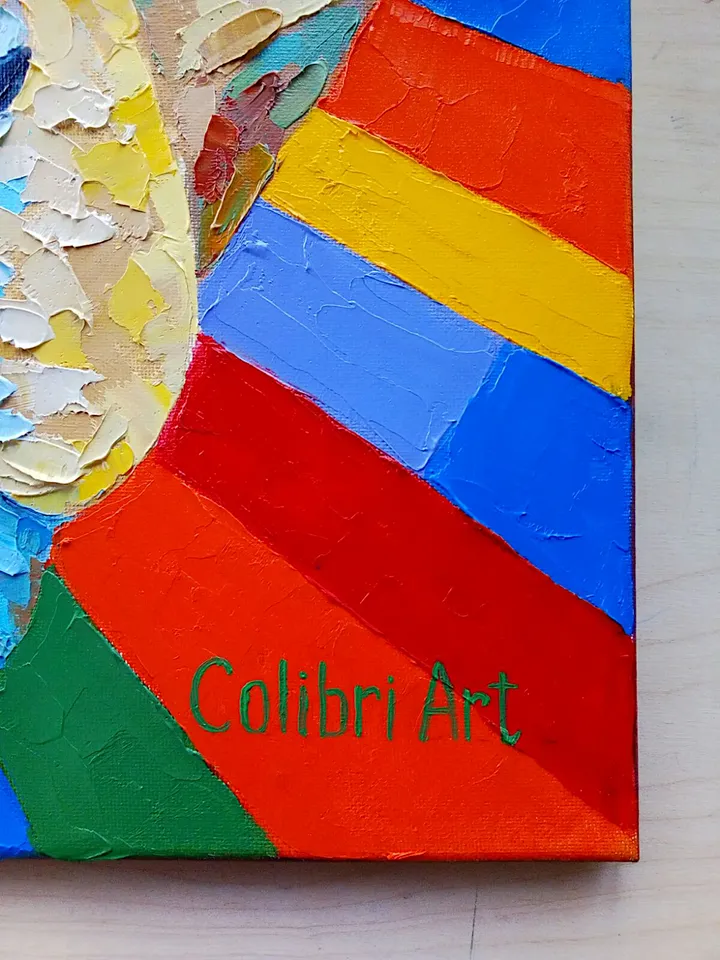 Lion Painting Abstract Original Art Animal Rainbow Wall Art Impasto Painting On Canvas Colorful 16" x 24" By Colibri Art