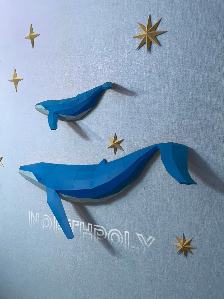 Papercraft Whales And Stars, Digital Template, PDF Download, Gurko, 3D Low Poly, Pepakura, DIY Origami Sculpture, Paper Decor, DIY Gift