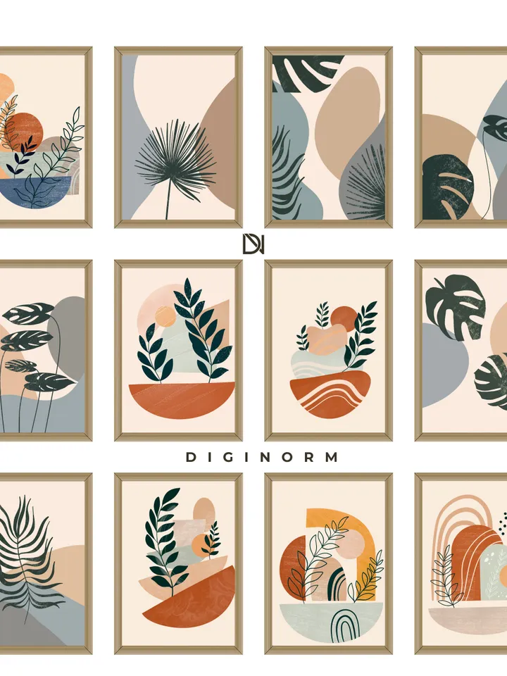 Boho Wall Art Prints: Mid-Century Modern Decor, Set of 12 (Digital Printable)
