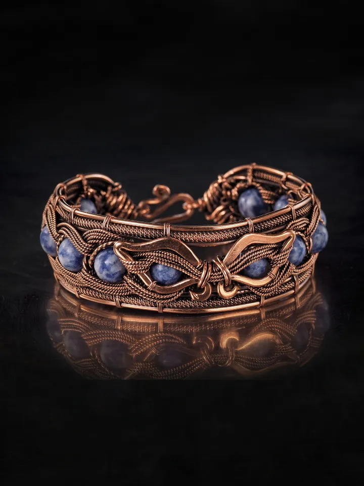 Copper wire wrapped sodalite bracelet 7th Anniversary gift