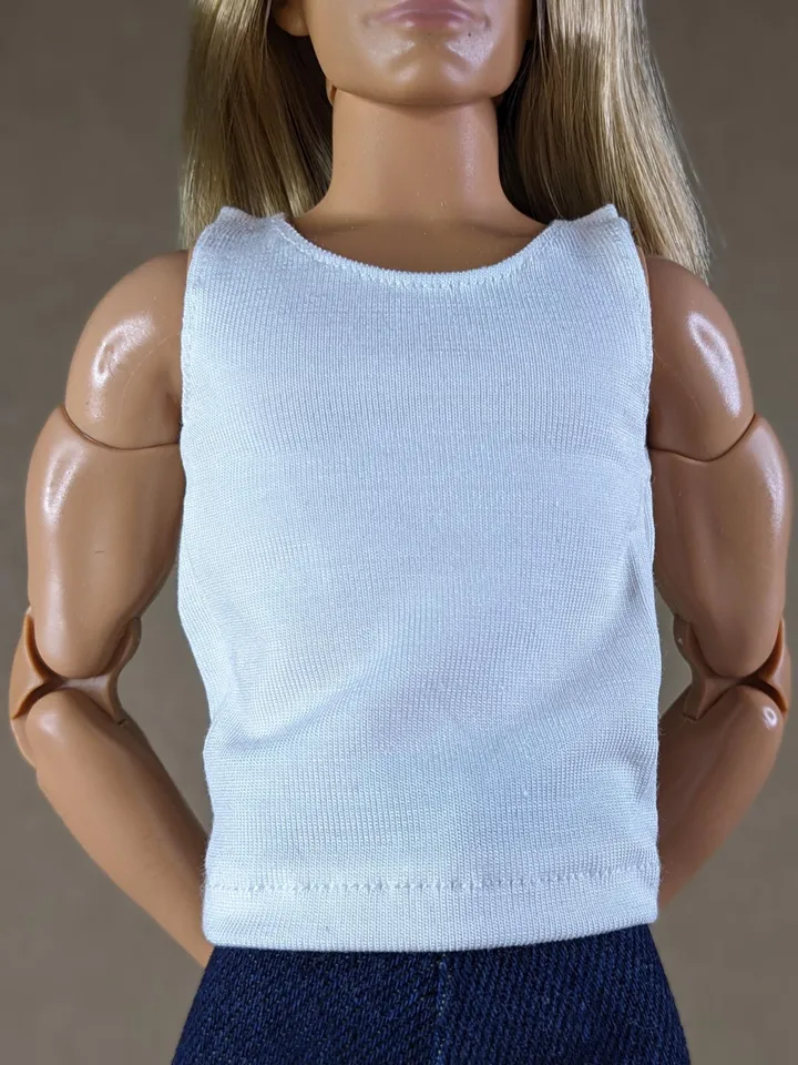 White tank top for 12-inch fashion male dolls