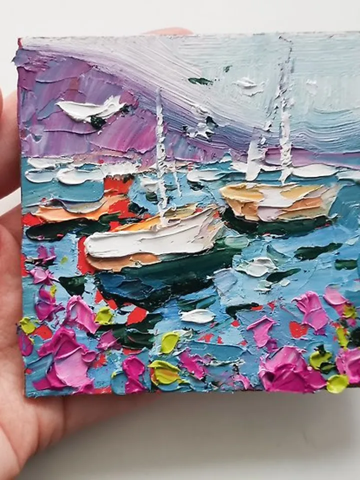 Michigan Sailboats Painting Original Art Impasto Oil Painting Poppy Art Verafe