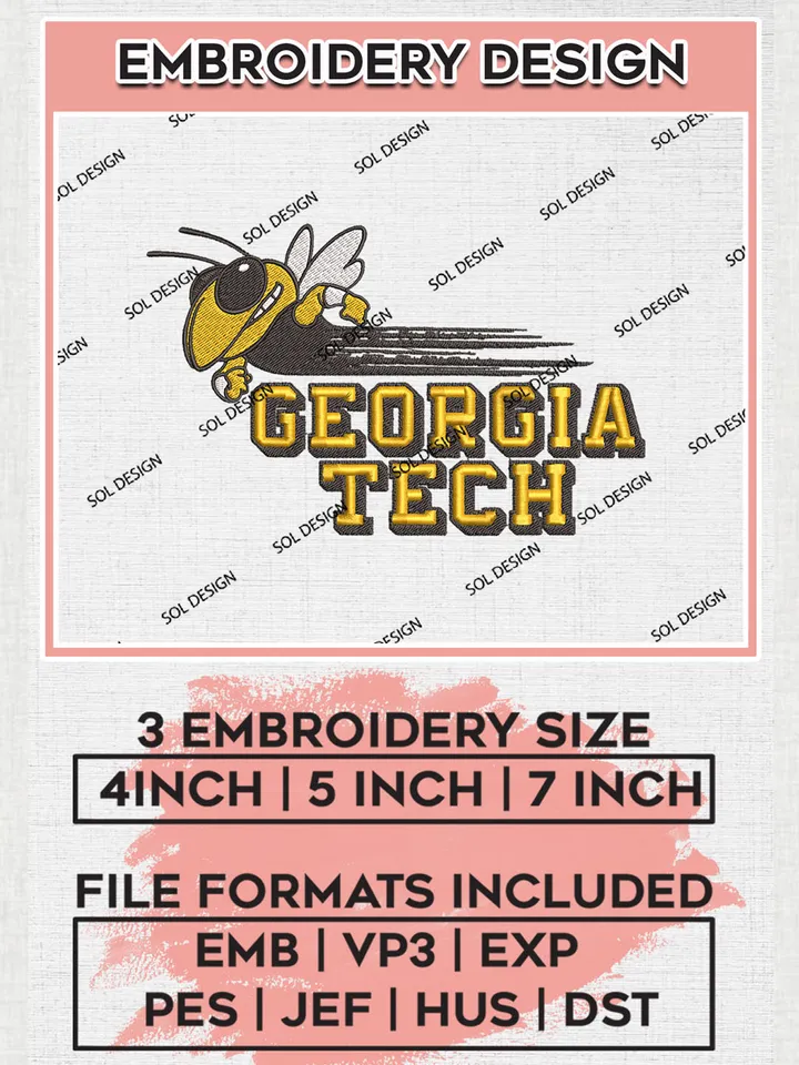 NCAA Georgia Tech Team Mascot Logo embroidery designs, NCAA Georgia Tech Yellow Jackets Logo Machine embroidery designs, NCAA Team Logo embroidery designs, NCAA Game Day Machine embroidery designs, Digital Download
