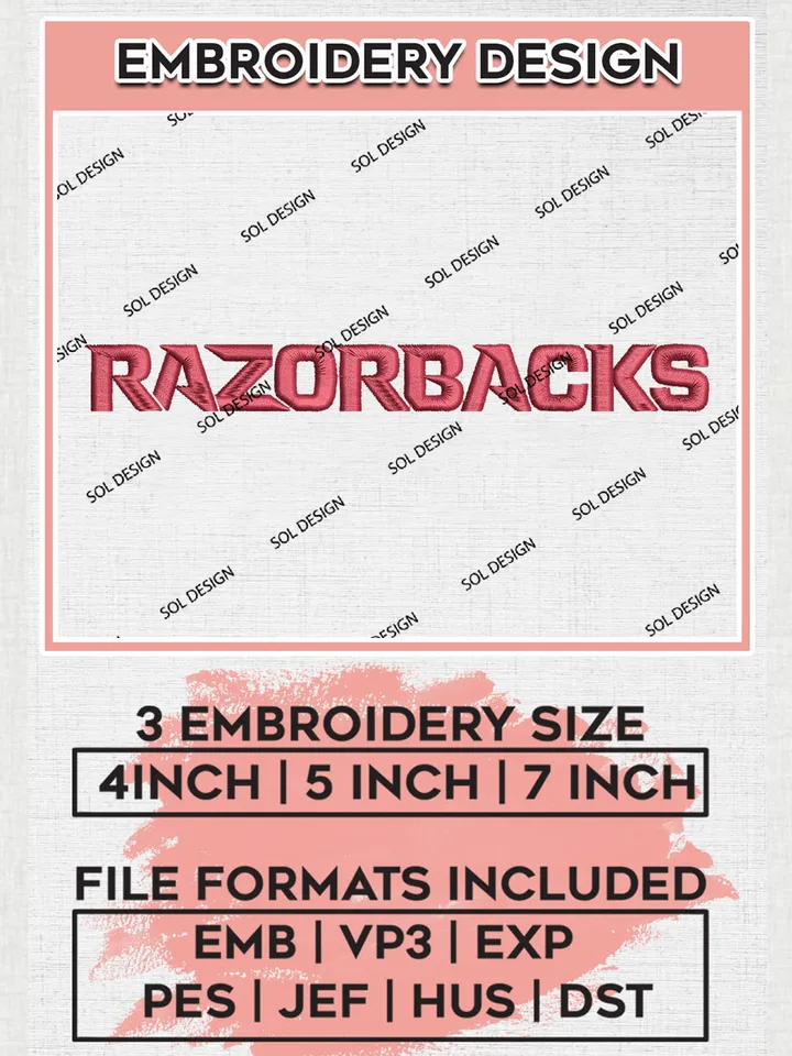 NCAA Razorbacks Team Wordmark Logo Embroidery Design Files, NCAA Arkansas Razorbacks Machine Embroidery, NCAA Teams, 3 sizes, NCAA Machine embroidery designs, Digital Download