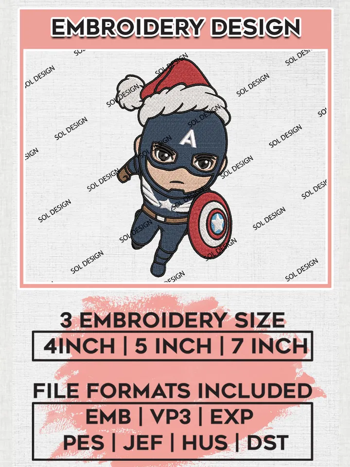 Baby Santa Captain American Christmas Embroidery Design Files, Marvel Christmas Machine Embroidery, Superhero Embroidery, 3 sizes, Cute Christmas Machine embroidery designs, Digital Download