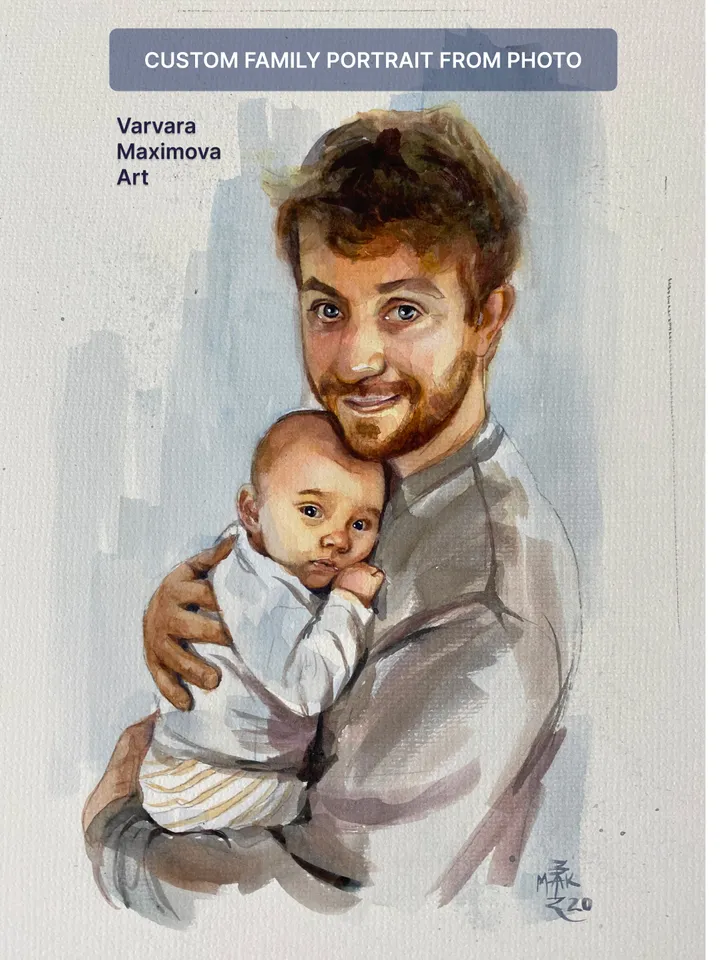 2 persons watercolor portrait from photo A4 size