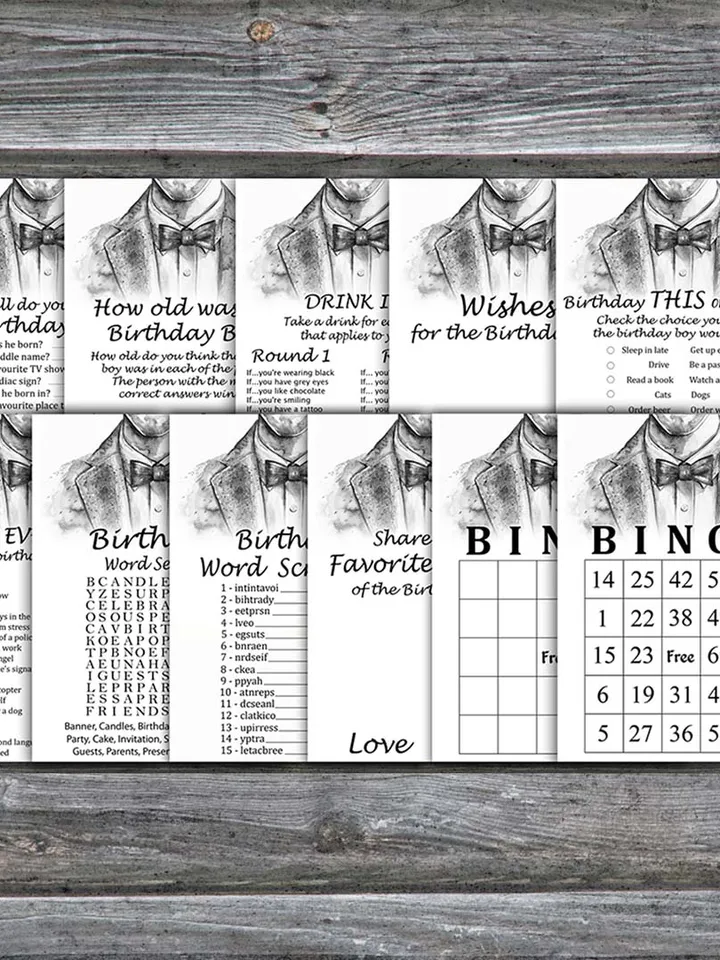Birthday Games for Him Bundle,Bow Tie Adult birthday games bundle,Printable Birthday Games for Him