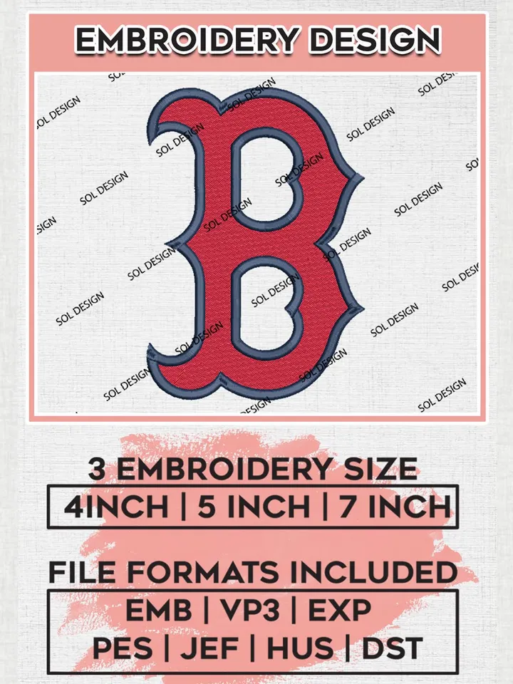 Boston Red Sox MLB Logo Embroidery Files, MLB Boston Red Sox Team Embroidery, MLB Teams, 3 sizes, MLB Machine embroidery designs, Digital Download