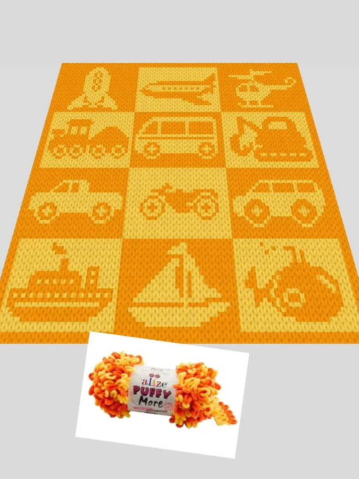 Loop yarn Finger knitted Vehicle blanket pattern