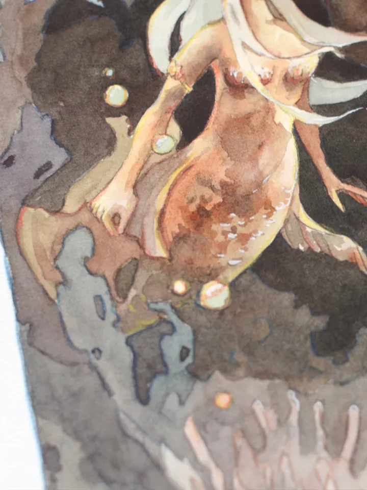 Fantasy mermaid art Original underwater fairy tale painting by Yulia Evsyukova