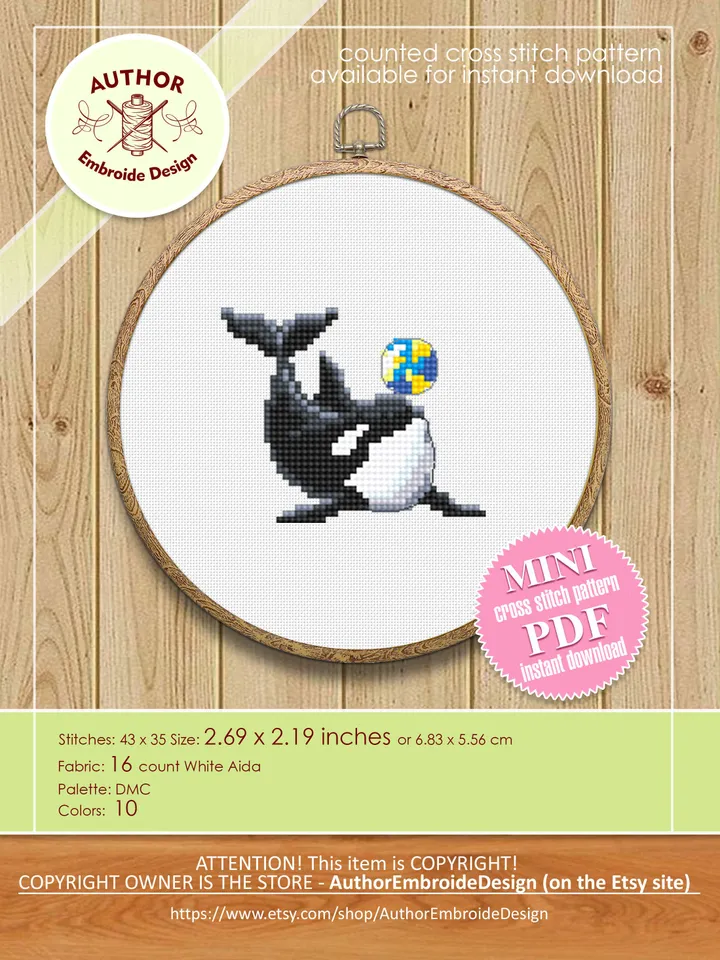 Killer whale cross stitch pattern PDF Set of 3 orca whale patterns instant download, Small cross stitch chart, Sea animals embroidery #K18