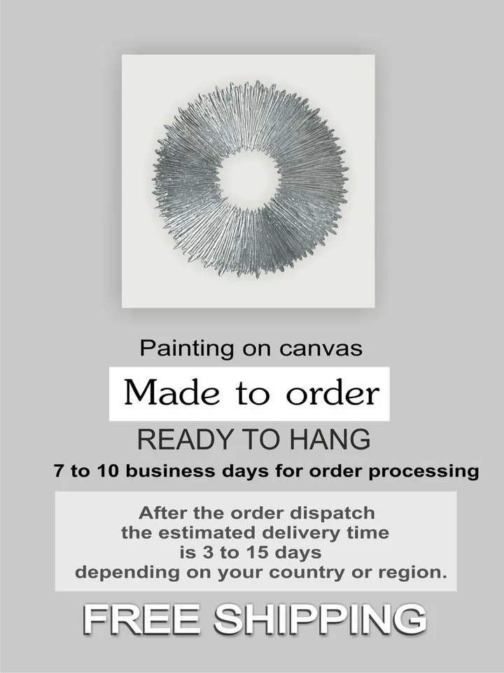 Silver and White Abstract Painting Silver Sun Original Art Textured artwork | Living room wall decor Above couch art