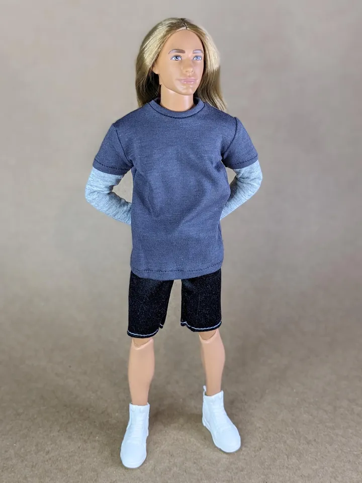 Gray long-sleeve T-shirt for 12-inch fashion male dolls