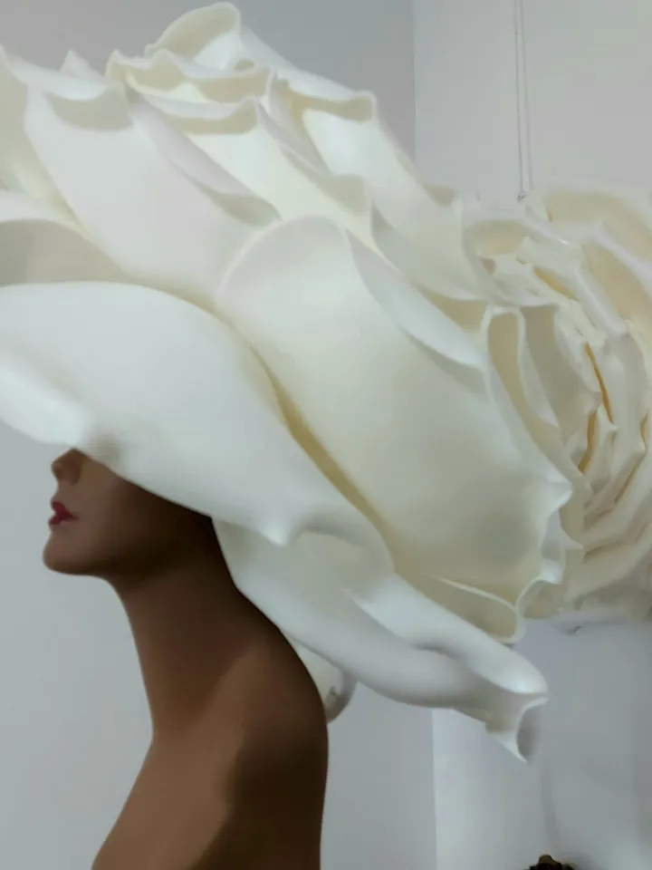 Oversized rose hat 2 pcs Wedding headdress giant soft rose, Bridal Flower headpiece, Large white rose headwear